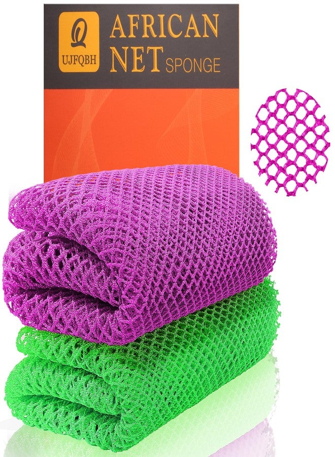 UJFQBH Authentic African Net Sponge - 2 Pcs Natural Exfoliating Net Scrubber, Gentle for Sensitive Skin, Deep Clean Body, Back & Legs, Fast Drying & Odor-Free（Green & Purple） - Image 1